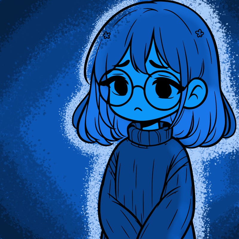sad girl with glasses in a sweater