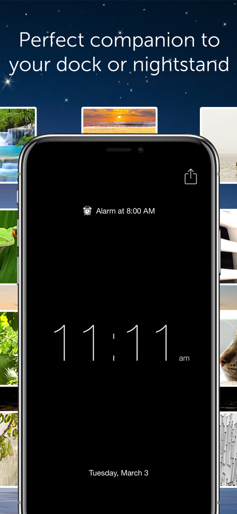 White Noise Pro - iPhone displaying the White Noise Pro digital clock in nightstand mode