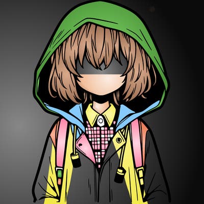 little anime girl in a raincoat her hair is covering her eyes she has a lighter