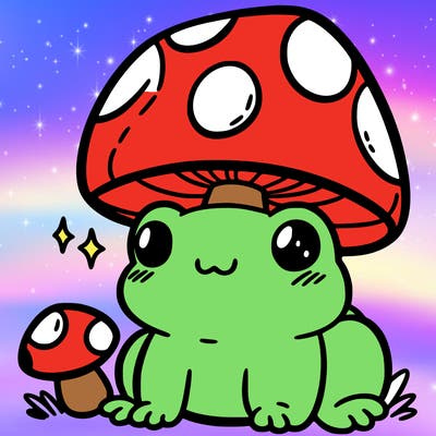 a cute frog with a mushroom hat