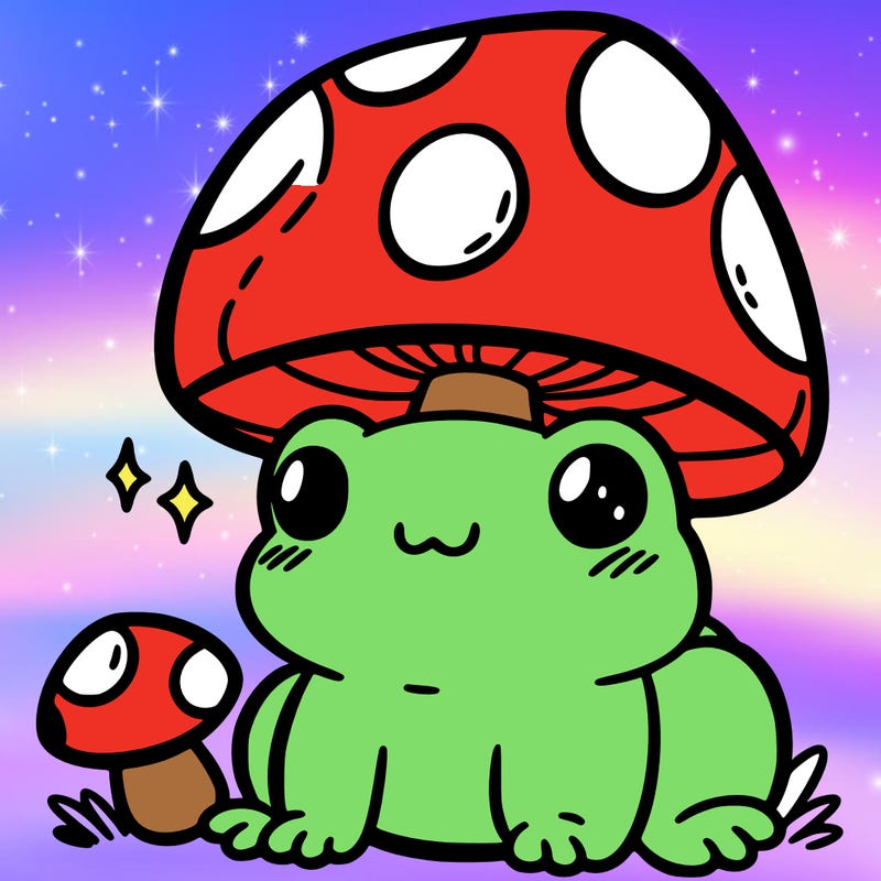 a cute frog with a mushroom hat