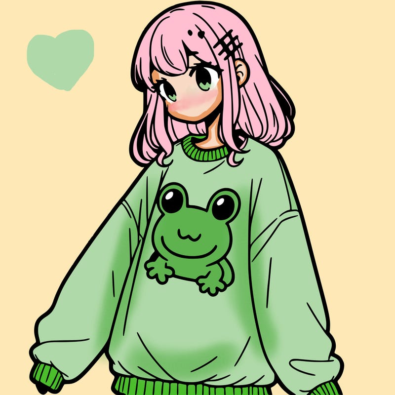 girl wearing frogging sweatshirt
