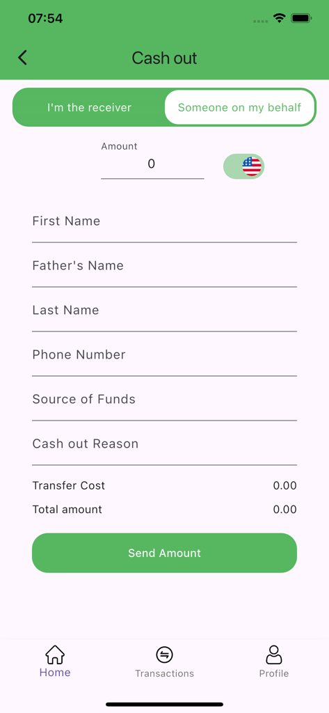 MOL-Pay - MOL-Pay cash out screen with input fields for recipient information and transfer amount