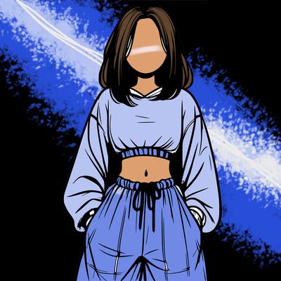 realistic girl faceless with baggy pants and a crop top