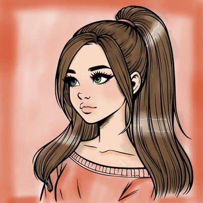 realistic girl with a high ponytail
