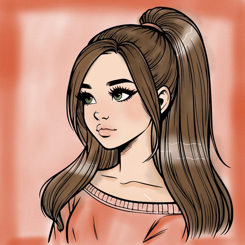 realistic girl with a high ponytail