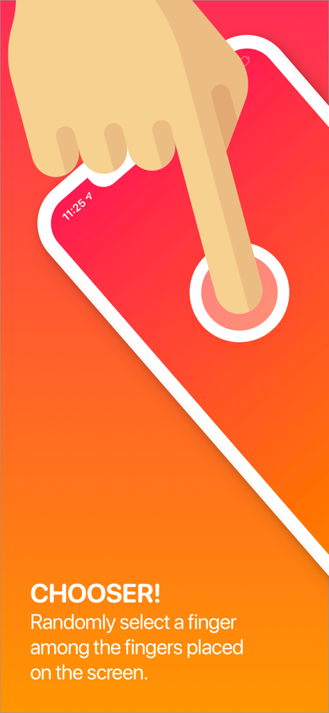 Ein Finger berührt den Bildschirm der Chooser-App zur zufälligen Gruppenauswahl