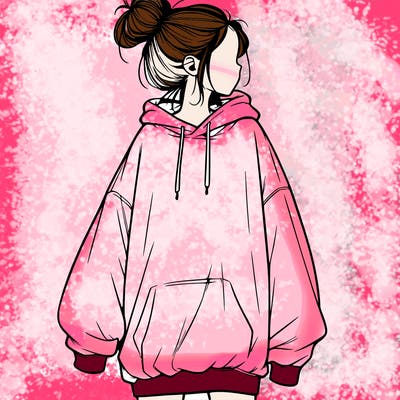 realistic girl with a oversized sweatshirt on and a bun