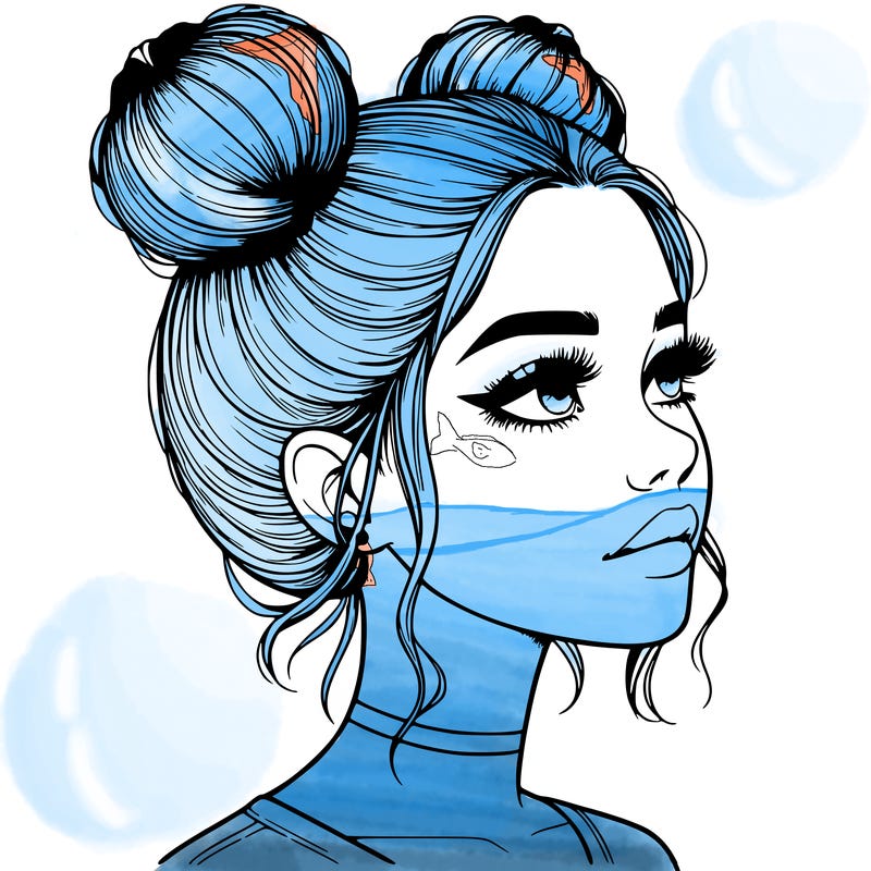 realistic girl with buns on the top of her head