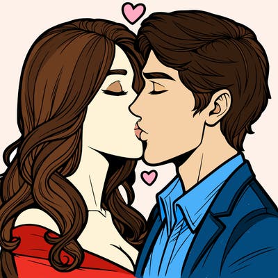 a man and a woman kissing realistically