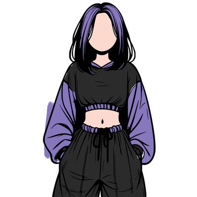 realistic girl faceless with baggy pants and a crop top