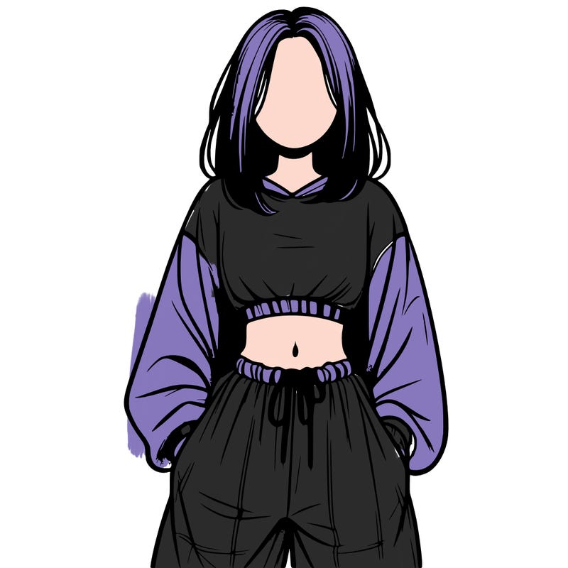 realistic girl faceless with baggy pants and a crop top