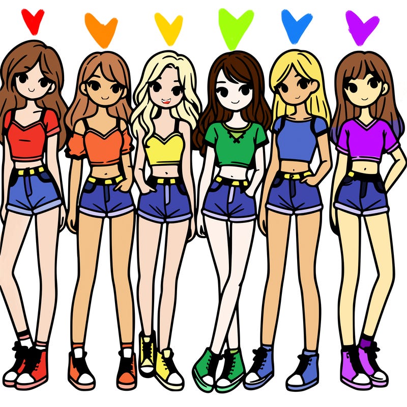 a group of girls wearing crop tops and shorts