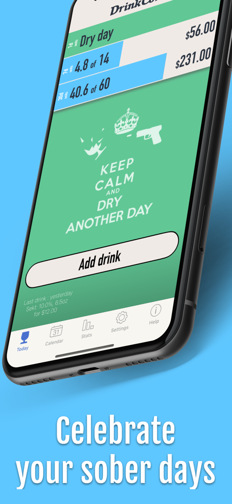 DrinkControl: Alcohol Tracker - DrinkControl app screen displaying dry day progress and alcohol units tracking