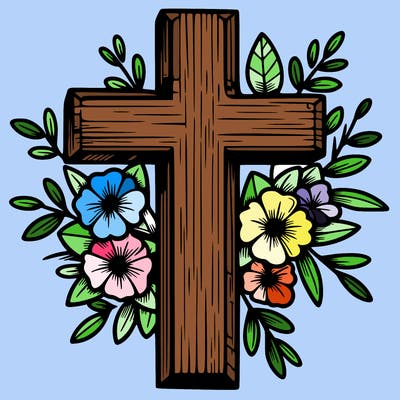 cross with flowers