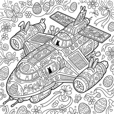 Prepare for an out-of-this-world Easter with this incredibly detailed spaceship coloring page designed for teens. This unique design beautifully blends futuristic space travel with charming spring elements, offering a fresh and engaging coloring experience.