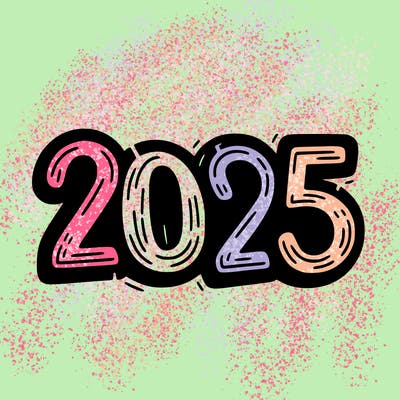 one line scrawled numbers sketch design “2025”