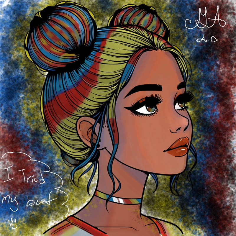realistic girl with buns on the top of her head