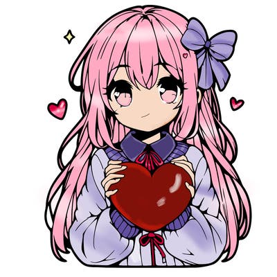 anime girl holding a heart balloon