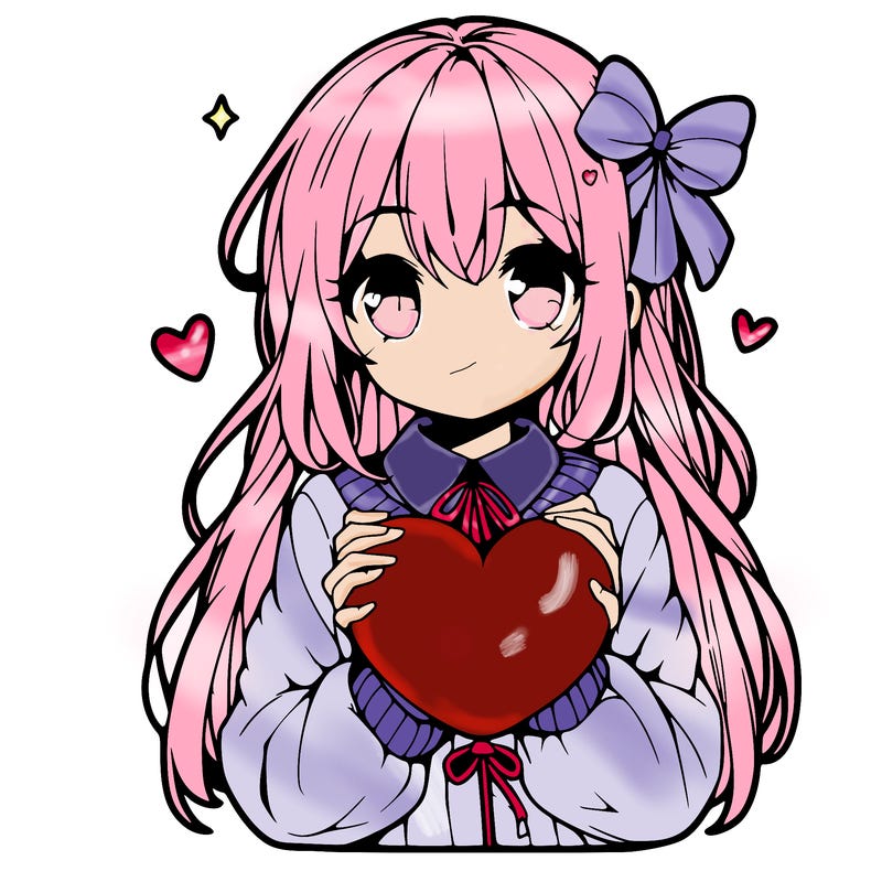 anime girl holding a heart balloon