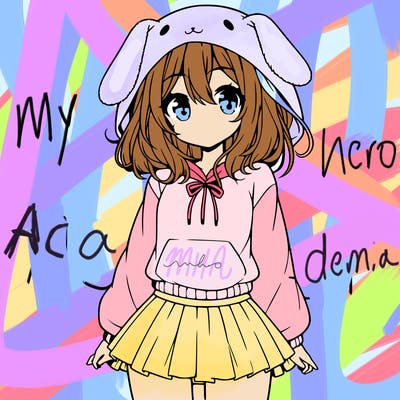 pretty anime girl wearing a fluffy hoodie with bunny ears on the hood and a skirt