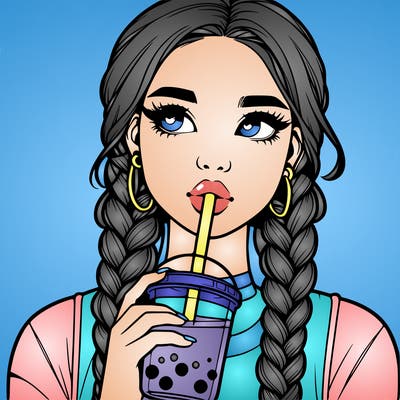 realistic girl with braided hair drinking boba