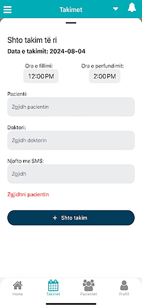 DentalSoft - Interface for scheduling a new patient appointment in the DentalSoft app showing date and time selection