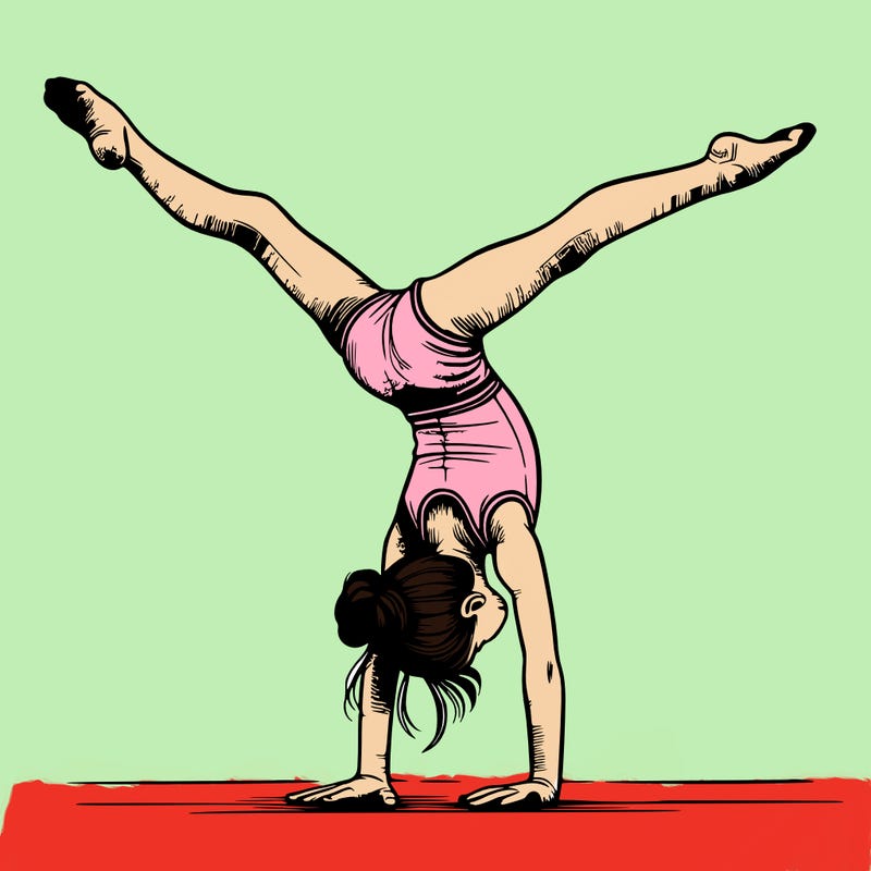 realistic gymnastic hand stand girl in four splits