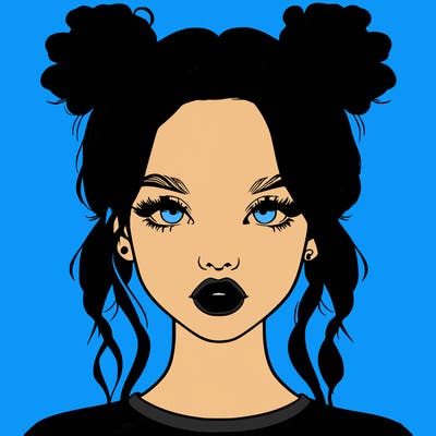 realistic girl with two buns in hair and lips