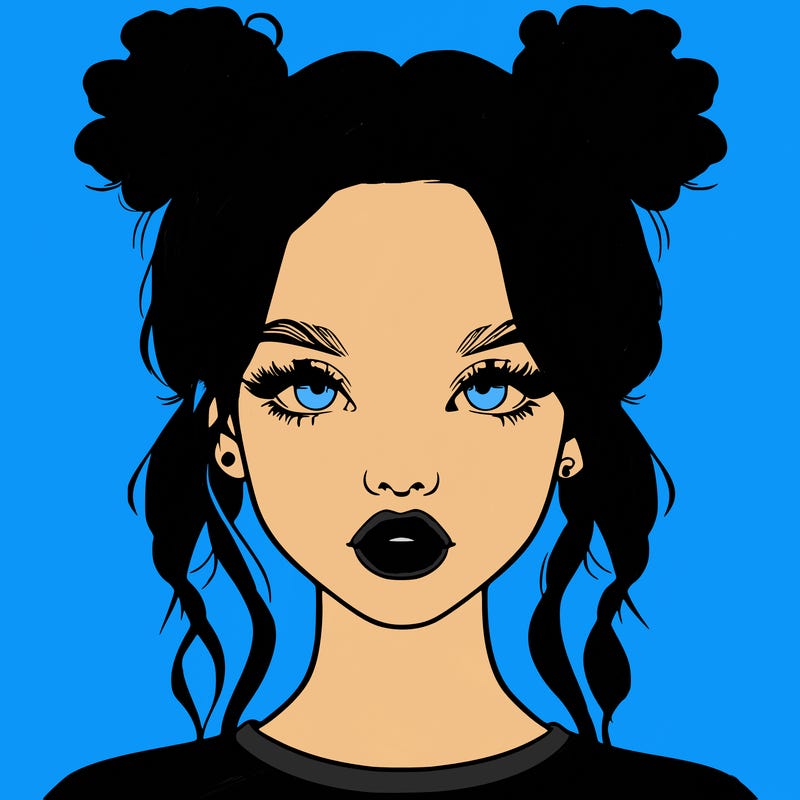 realistic girl with two buns in hair and lips