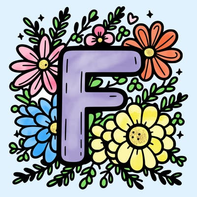 the initial f with flowers around it