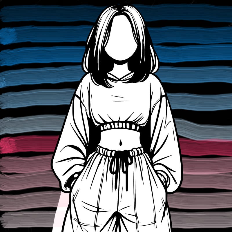 realistic girl faceless with baggy pants and a crop top