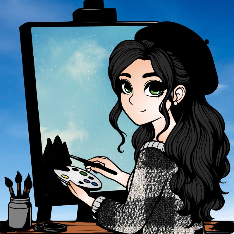 realistic girl artist painting a blank canvas