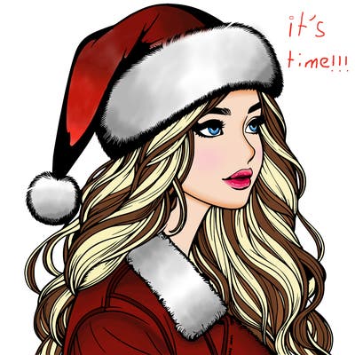 realistic girl in santa hat