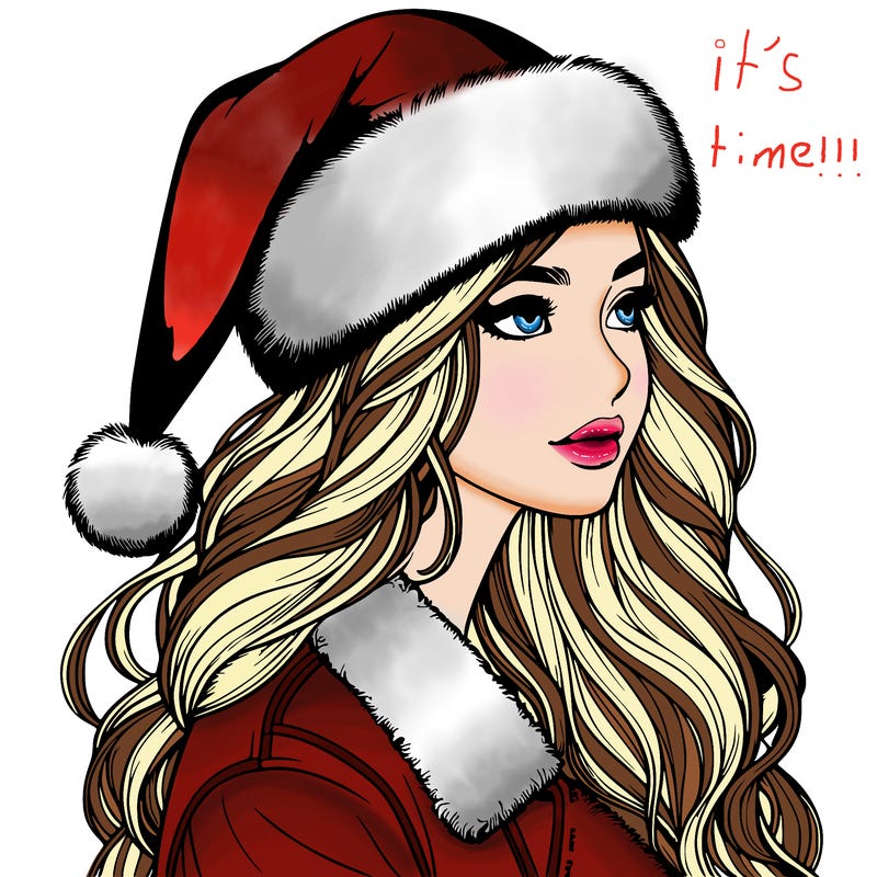 realistic girl in santa hat