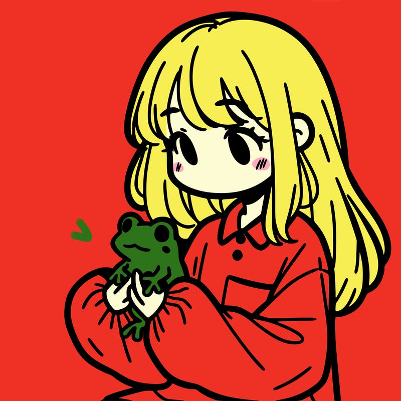girl with long hair and a oversized shirt. and she is holding a frog