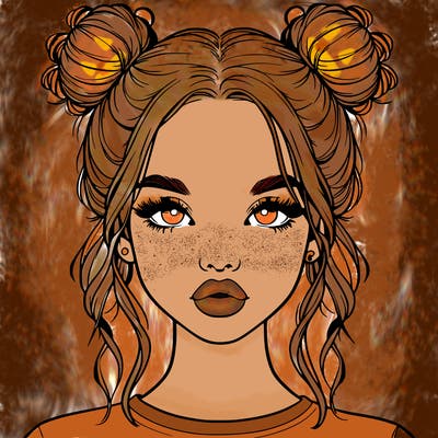 realistic girl with two buns in hair and lips