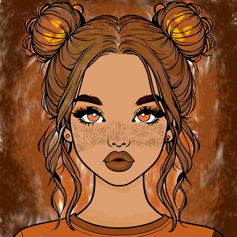 realistic girl with two buns in hair and lips