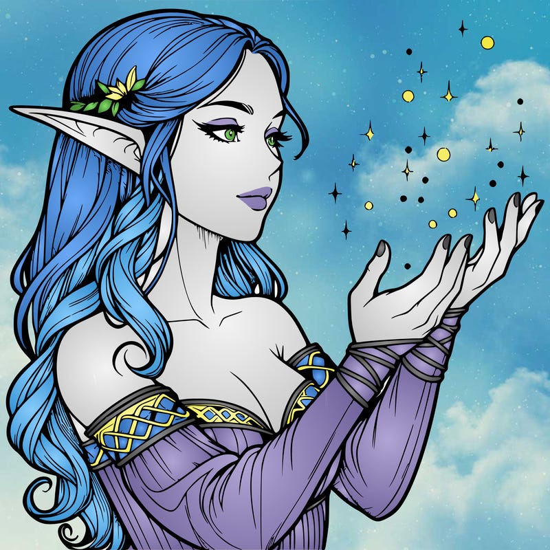 realistic elf girl doing magic