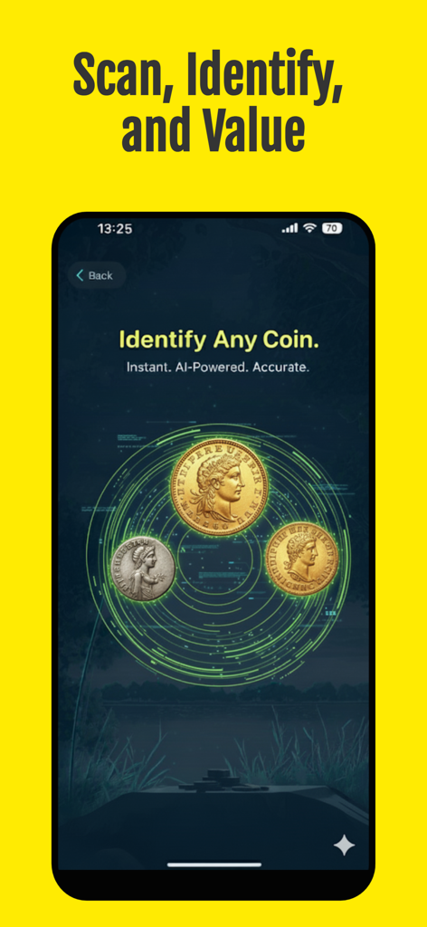CoinSnap App-Bildschirm scannt antike Münzen zur sofortigen Identifizierung