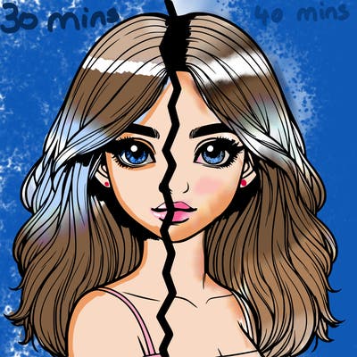 realistic girl split into two