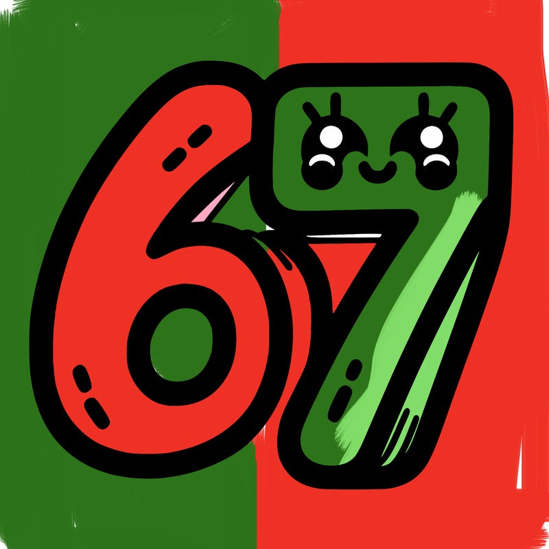 the numbers 67