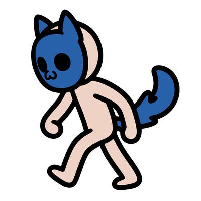 human walking on all fours with a tail and animal mask