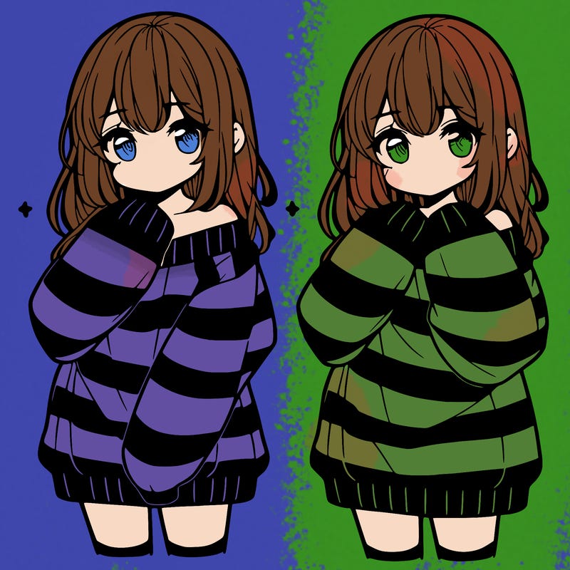 anime girl in a striped oversized sweater