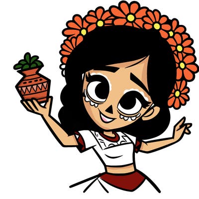 a disney style day of the dead woman.