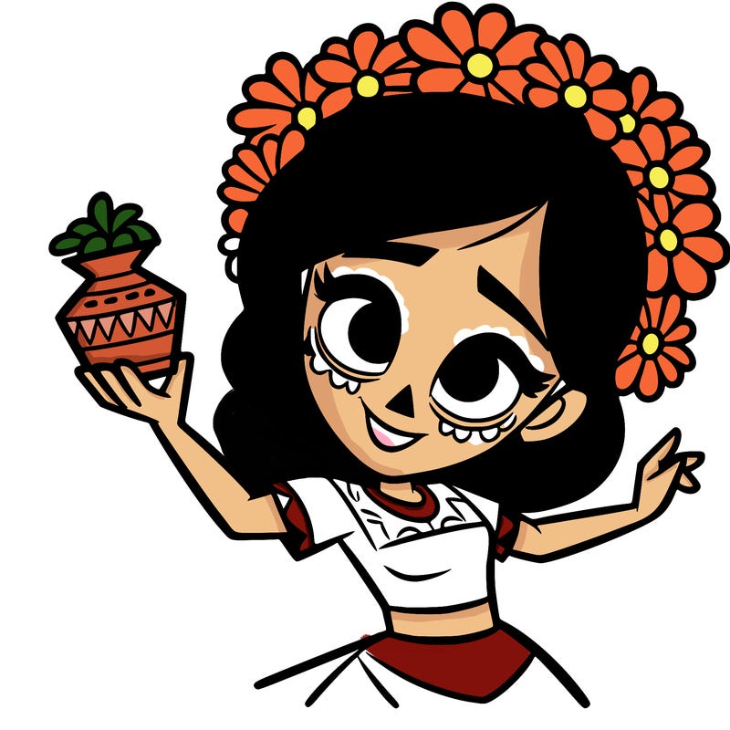 a disney style day of the dead woman.