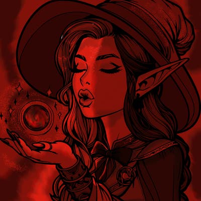 realistic elf casting a spell with lips