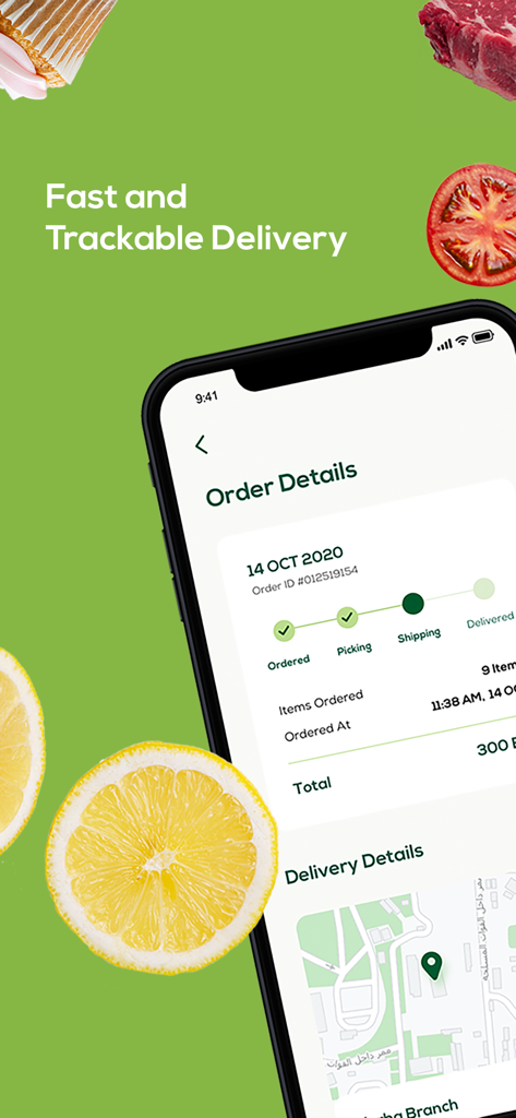 Seoudi Supermarket - Pantalla de la aplicación móvil Seoudi Supermarket que muestra el seguimiento de pedidos en tiempo real y el estado de la entrega