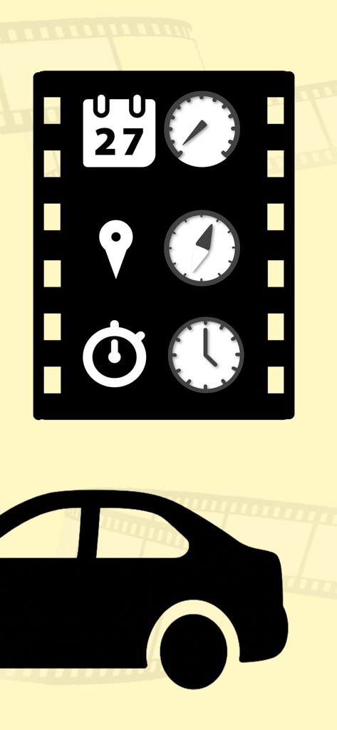 필름 스트립 프레임 내에서 속도, 위치, 시간 및 나침반 오버레이에 대한 자동차 대시캠 텔레메트리 아이콘 그래픽