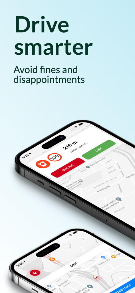 Speed Cameras Radar Detector - Mobile app interface showing speed camera alerts and real-time driving navigation